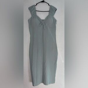 No Boundaries Sage Green Ribbed Tie-Front Midi Dress